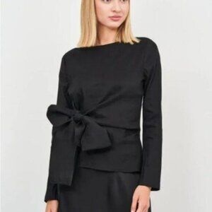 ZARA Boat Neck Tie Waist Modern Neutral Blouse Sz M